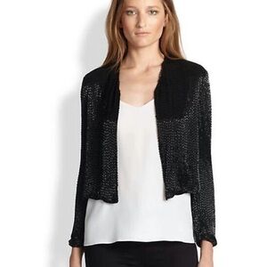 Alice + Olivia Open-Front Black Cropped Knit Blazer